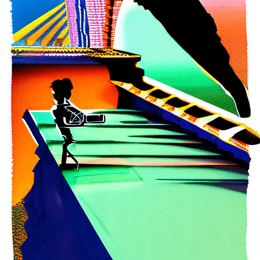 AI generated: Color Field, Berlin Secession, Conceptual art, guitar player sitting on a roof looking down at a cit...