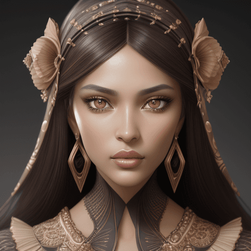 AI generated: Portrait of an exotic beautiful woman in fashionable clothes. Detailed symmetrical brown eyes with r...