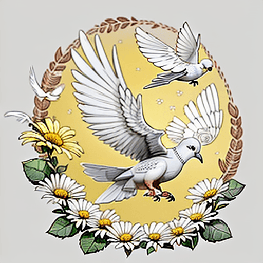 AI generated: Create a detailed and heartwarming illustration of a messenger dove flying with a flower in its beak...