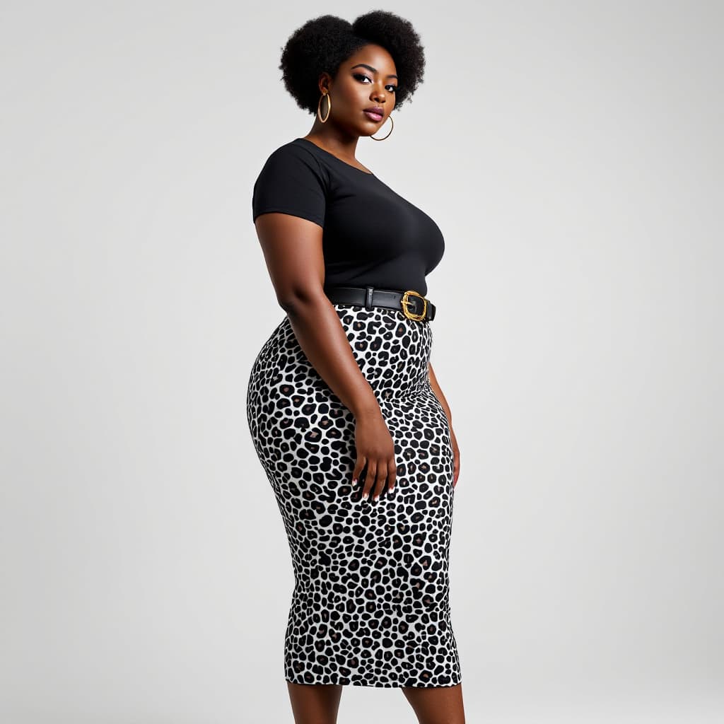 AI generated: Generate the perfect image of a beautiful black slim thick woman with wide hips wearing a mid-length...