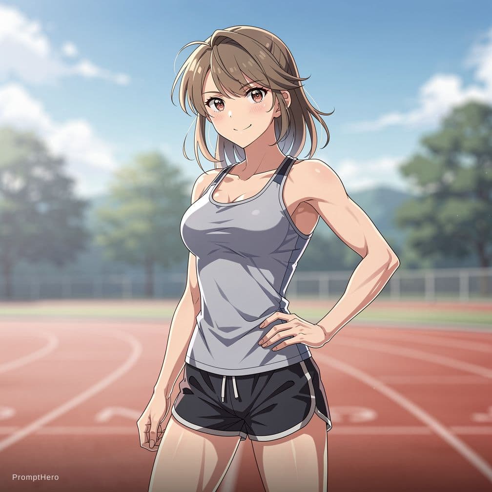 AI generated: 18 year old girl athletic build anime babe