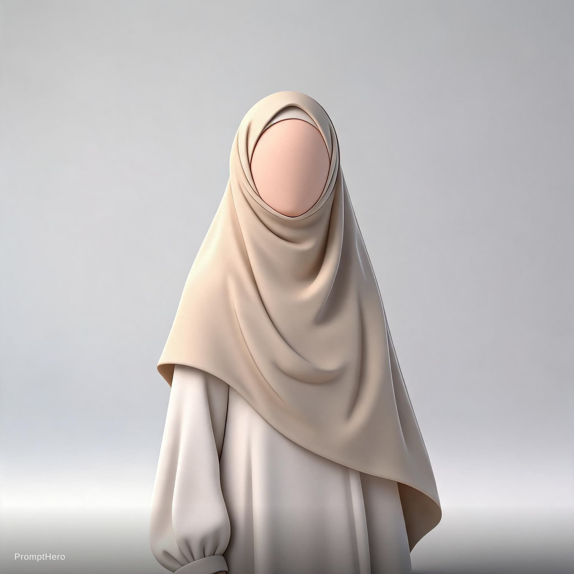 AI generated: A minimalist 3D stylized female character, wearing a simple elegant hijab that fully covers the head...