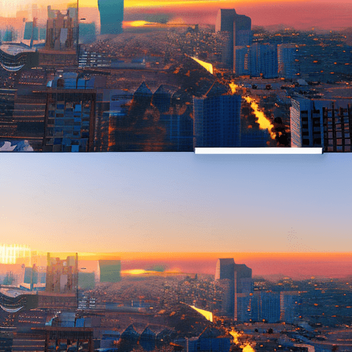 AI generated: arafed view of a city at sunset with a sunbeam, beautiful cityscape, city sunset, hd anime cityscape...