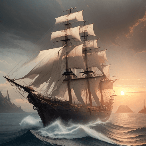 AI generated: Photo of a ultra realistic sailing ship, dramatic light, pale sunrise, cinematic lighting, battered,...