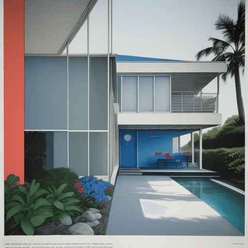 AI generated: Hyper realistic eye level exterior photo of a mid century modern style house overlooking the ocean, ...