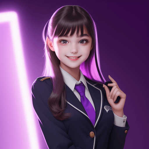 AI generated: Photo of a extremely pretty young girl dressed with a school uniform with violet light and seductive...