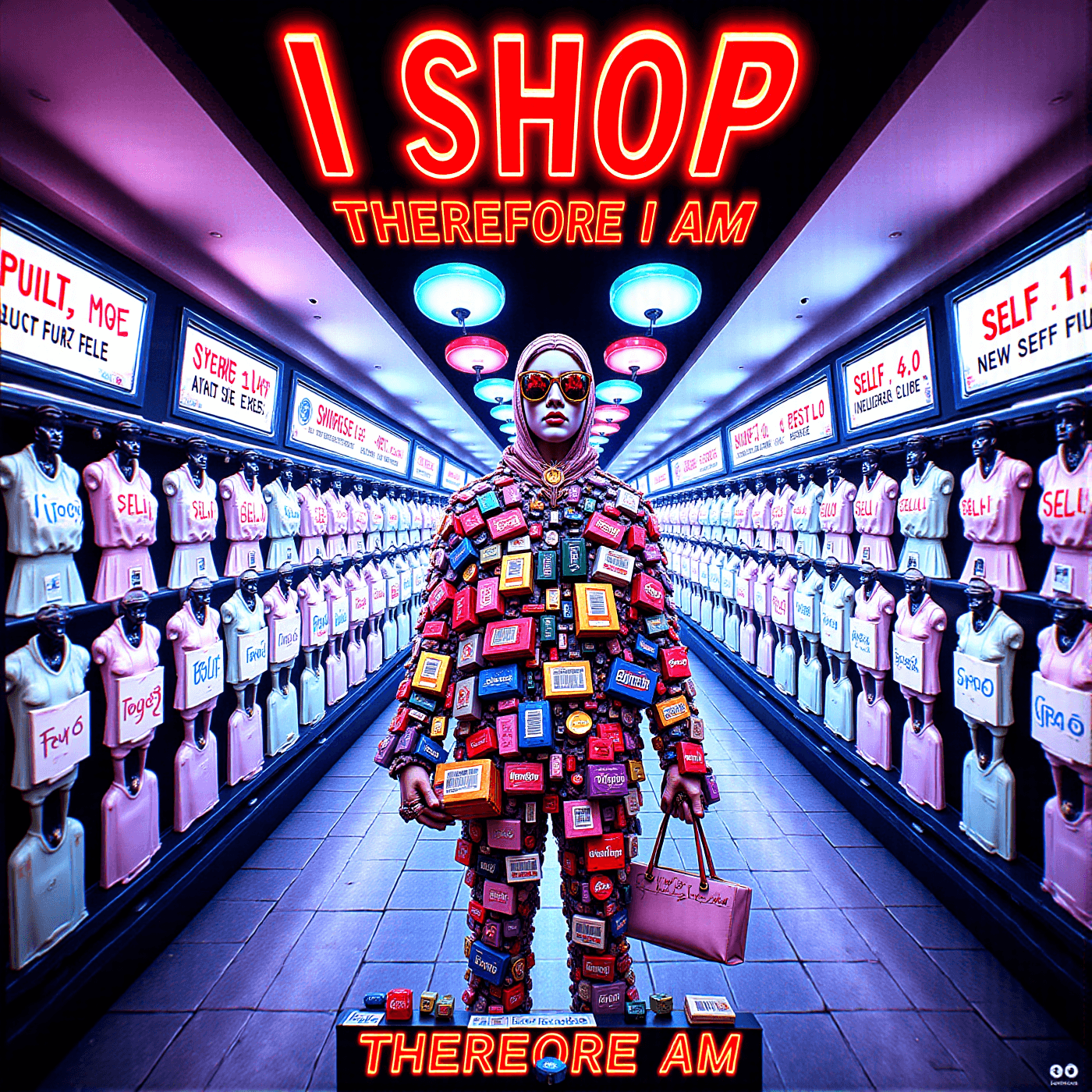 AI generated: I Shop Therefore I Amâ â Pop-Critical Digital Artwork