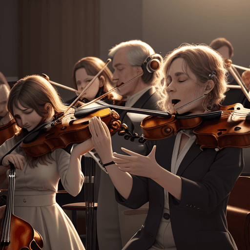 AI generated: a 4k hyperrealistic image of an orchestra generating beautiful musical vibration that are healing a ...