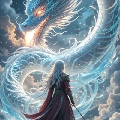 AI generated video: the dragon wanders in the sky. by creating fire from the mouth.