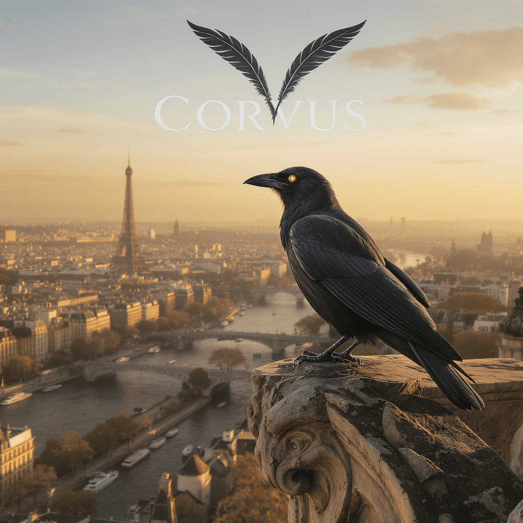 AI generated: Ultra Realistic image, square format (1:1). A black crow perched on the head of a weathered realisti...