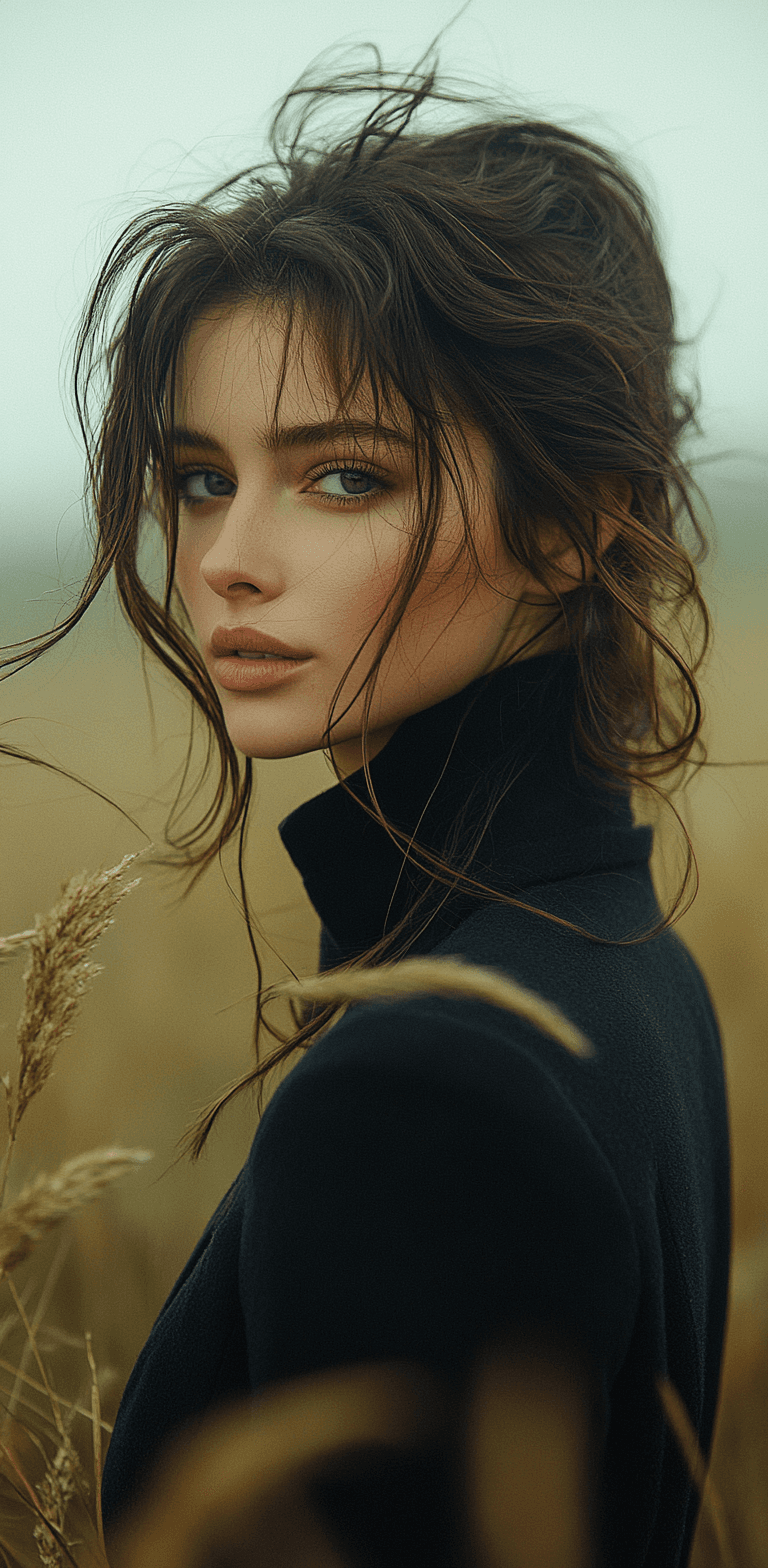 AI generated: woman in a field is dressed for the camera, in the style of Daria Endresen, Kris Knight, Scottish la...