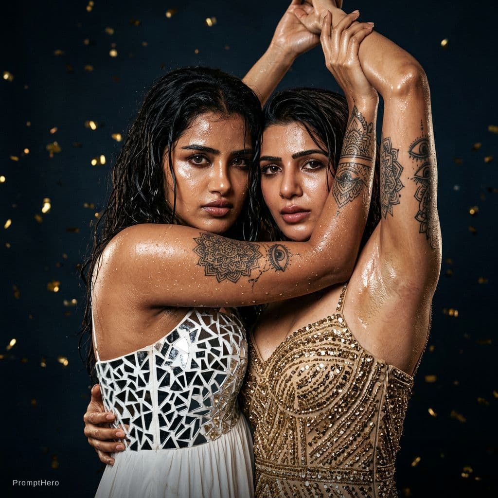AI generated: 

Models - Anupama Parameswaran and Samantha Ruth Prabhu.
Pose: Anupama and Samantha are in an intim...