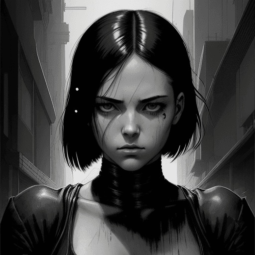 AI generated: a black and white drawing of a girl, in the style of cyberpunk manga, heavy use of palette knives, d...