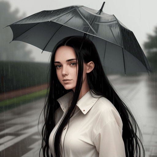 AI generated: A women with long dark hair in the rain 