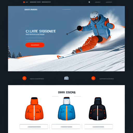AI generated:  UI/ux design for ski eshop website, the brand colours are light blue, white, red and orange the web...