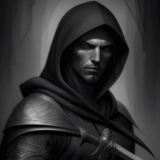 AI generated: a drawing of a man with a hood and a sword, a charcoal drawing by Aleksi Briclot, featured on devian...