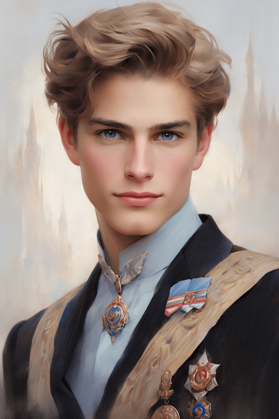 AI generated: A charming and charismatic prince, Disney style, with suave makeup, oil painting by Alfred Guillou, ...