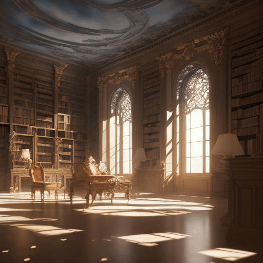 AI generated: A beautiful baroque styled library :: silhouette, double exposure, fantasycore style watercolor pain...
