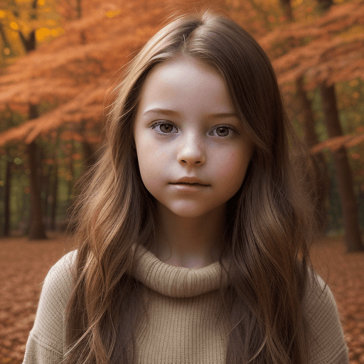 AI generated: Create a captivating digital portrait of a young girl standing amidst an enchanted autumn forest. Th...
