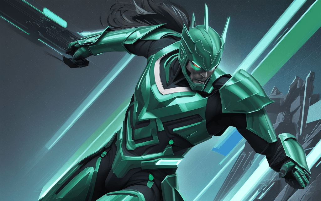 AI generated: brutal man warrior falling down,google material style ,from android app, looking sky, futuristic, me...