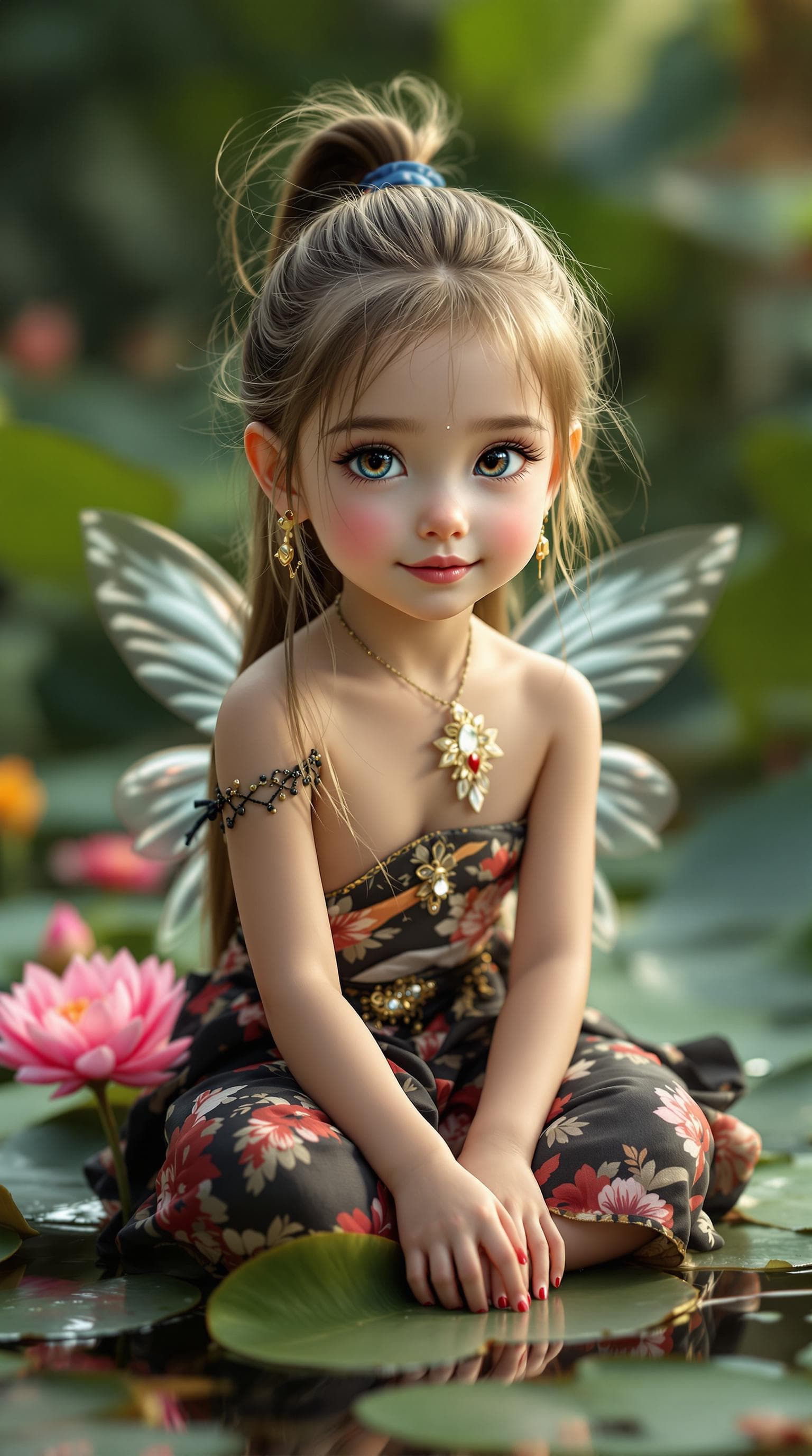 AI generated: a professional photo of a exceptionally beautiful girl in the world (age 7), (seven year old),  tiny...