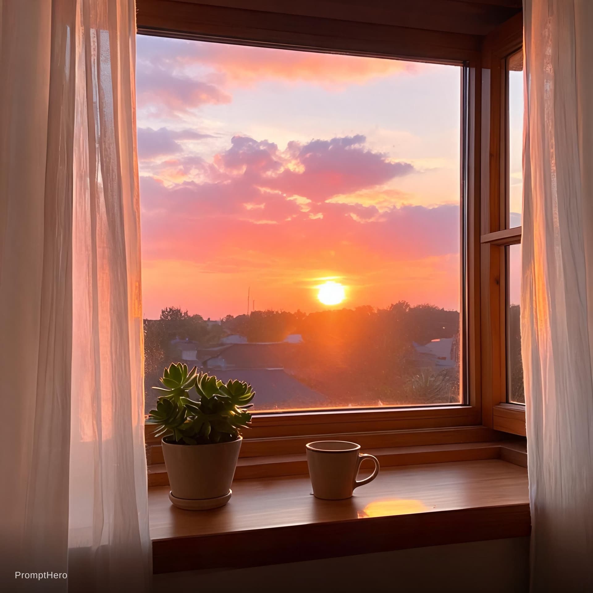 AI generated: Sunset at the window 