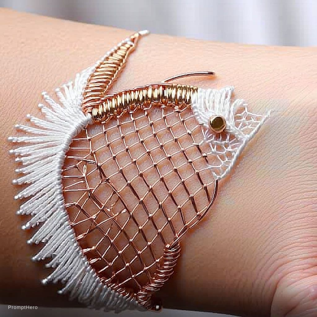 AI generated: Show navel piercing and make this grown in fishnet thread design 