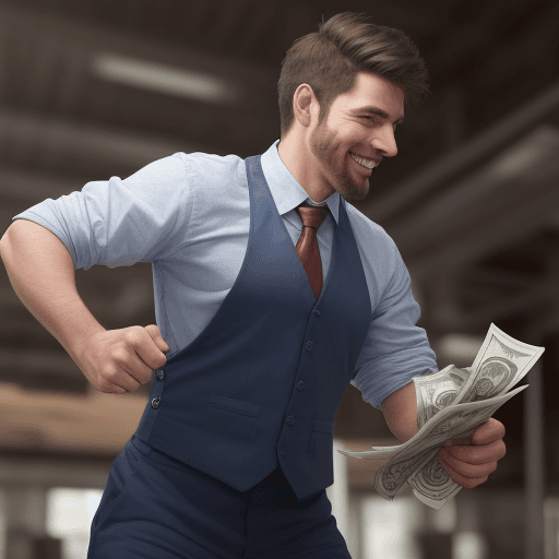 AI generated: a man earn money and excited for this