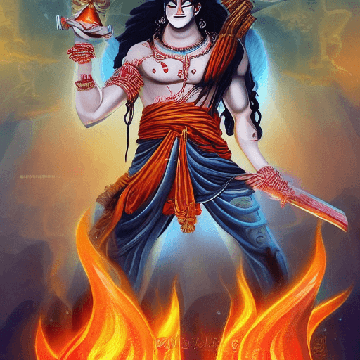 AI generated: Lord Shiva, Indian mythology, one piece character, symmetric body, wielding a trishula, full body, e...