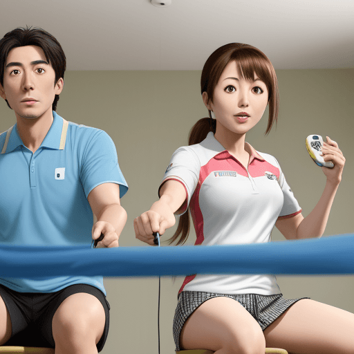 AI generated: Anna Yamada and Kyotaro Ichikawa  from dangers in my heart playing wii sports