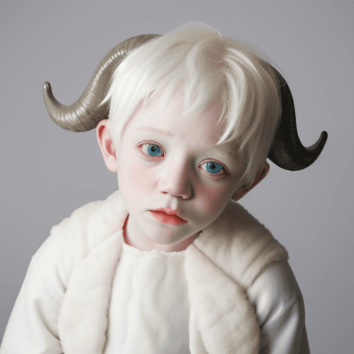 AI generated: albino boy with sheep horns