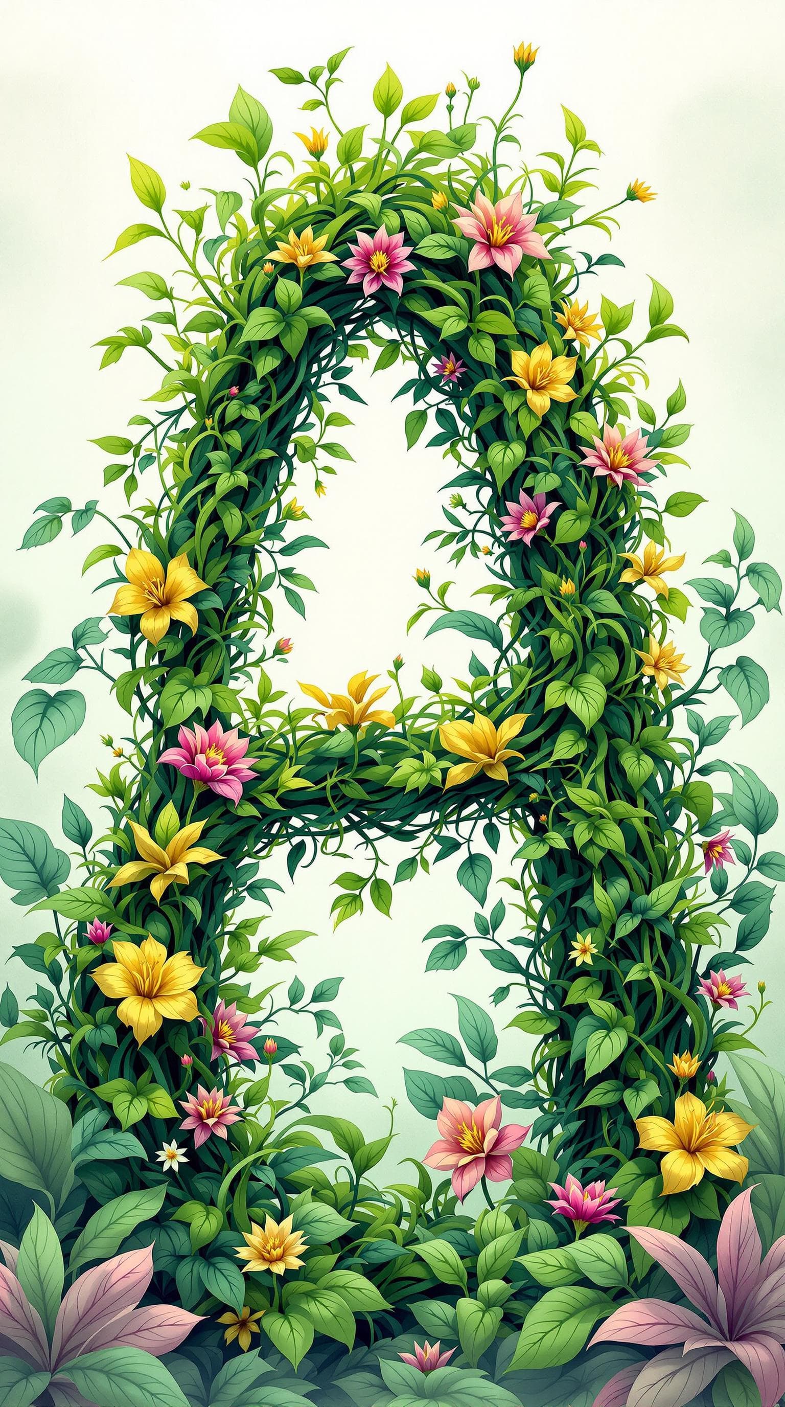 AI generated: Illustrate the letter a as if it were a sprouting seed in a lush tropical environment. Its form shou...