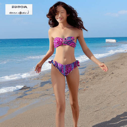 AI generated: woman on beach in boho swimsuit, sunny day --ar 2:3 --s 1000