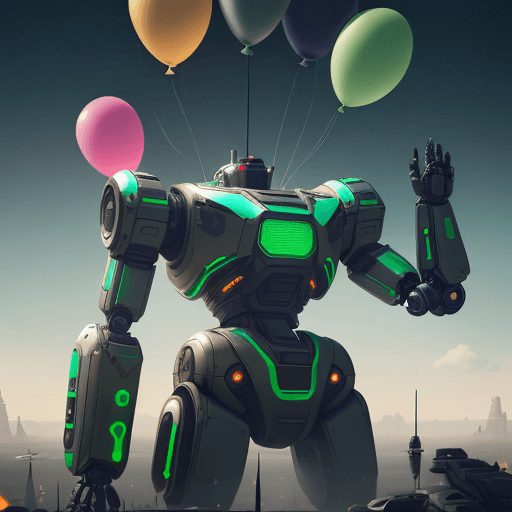AI generated: a close up of a poster with great robot , stands after the battle, looking into the distance, a lot ...