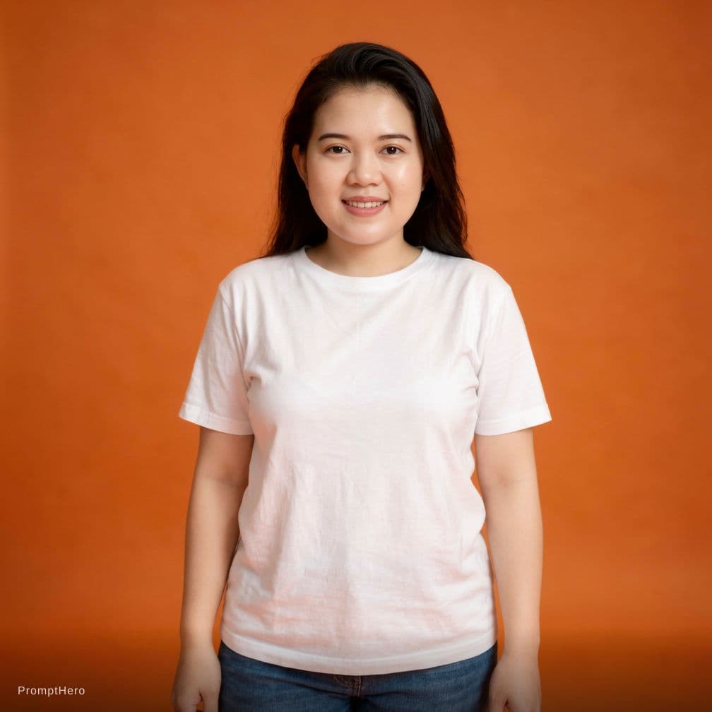 AI generated: photography, orange hue, korean woman model, solid orange backdrop, using a camera setup that mimics...