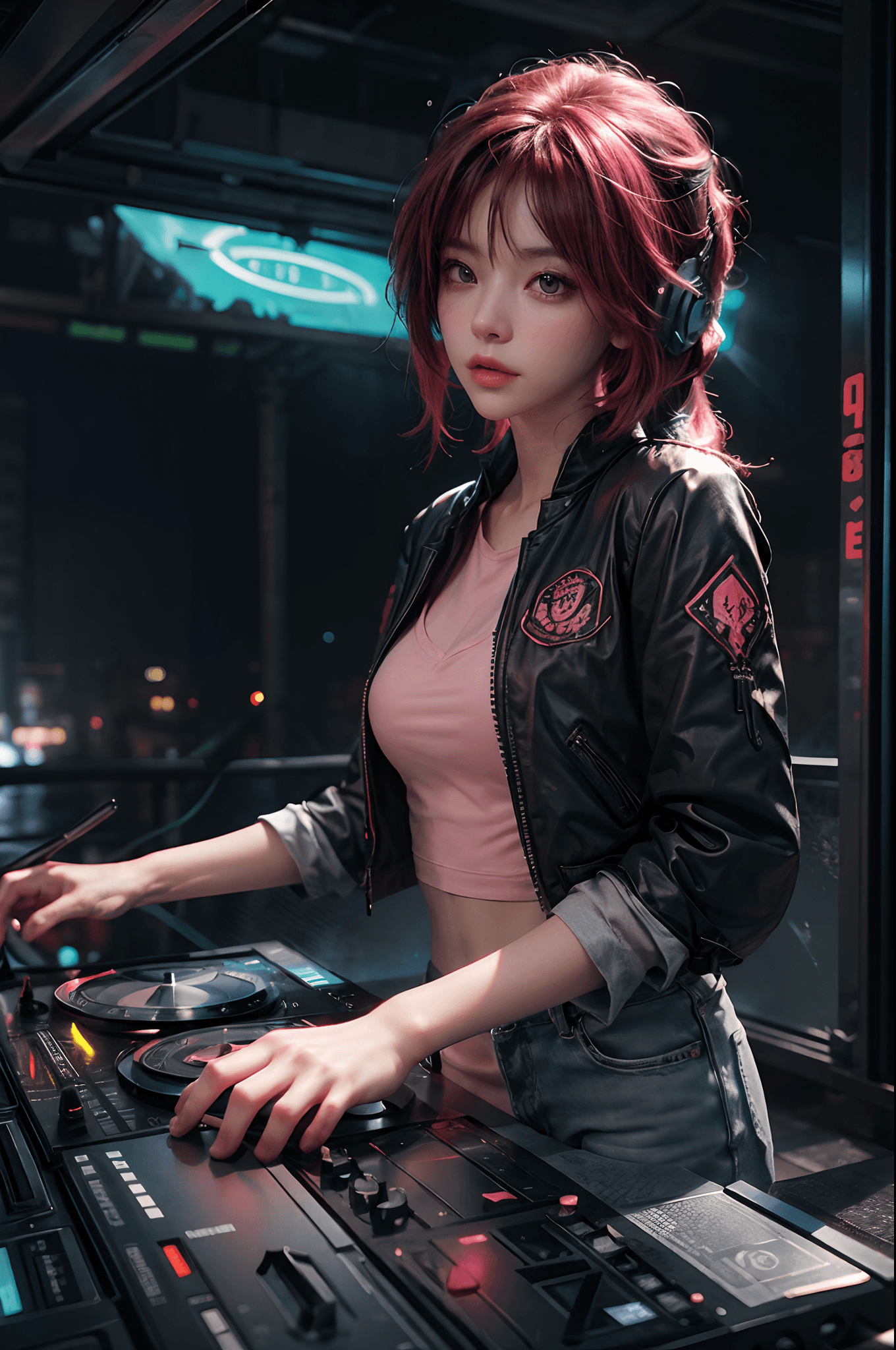 AI generated: masterpiece, concept art, highly detailed, (pink and blue color pallete), mid shot, centered, dynami...