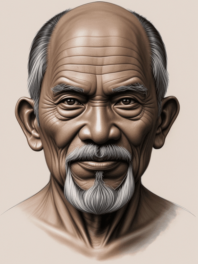 AI generated: sketch of a stunning indonesian moeslem old man, face only --ar 68:128 --stylize 750 --v 5.2
