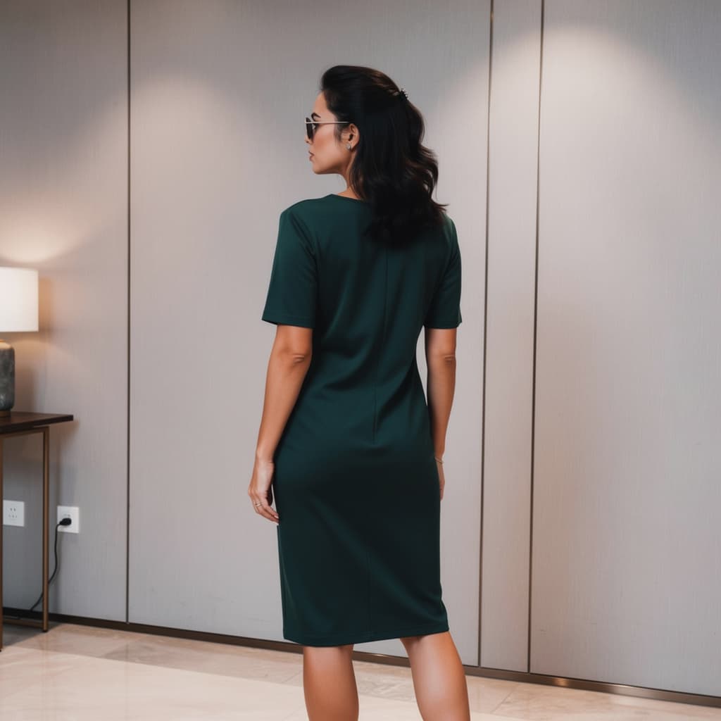 AI generated: back view, half body photo of a nude 22 y.o woman, standing, posing, perfect interior