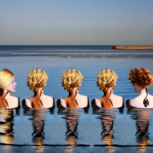 AI generated: ten women with golden hair on the sea