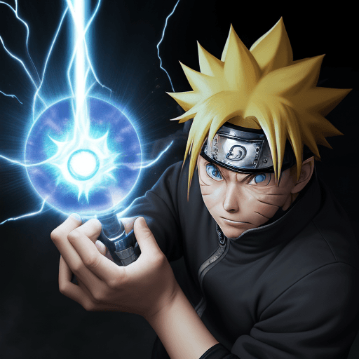 AI generated: Naruto using his most powerful elemental rasengan that uses a special weapon to regulate his power, ...
