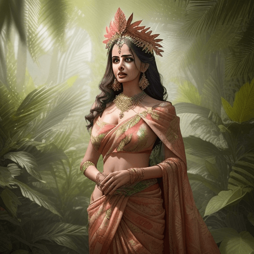 AI generated: Actress rakulpreetsingh (floral warrior elegance:1.2), (best quality:1.1), leafy environment, cinema...