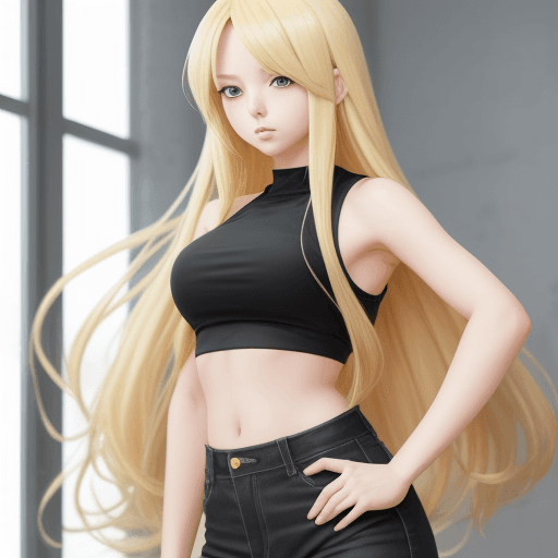 AI generated: hot long blonde hair anime girl tall and hot crop top fat