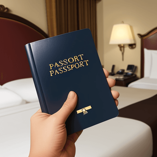 AI generated: A picture of a hotel guest holding a passport in his hand