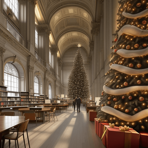 AI generated: Generiere ein Foto zum Thema "weihnachtliche Vorlesestunde in der Bibliothek".
fotorealistisch
warme...