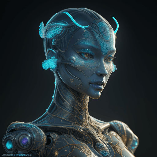 AI generated: Hyper-realistic medium shot portrait with hyperdimensional artificial humanoid being. beautiful intr...
