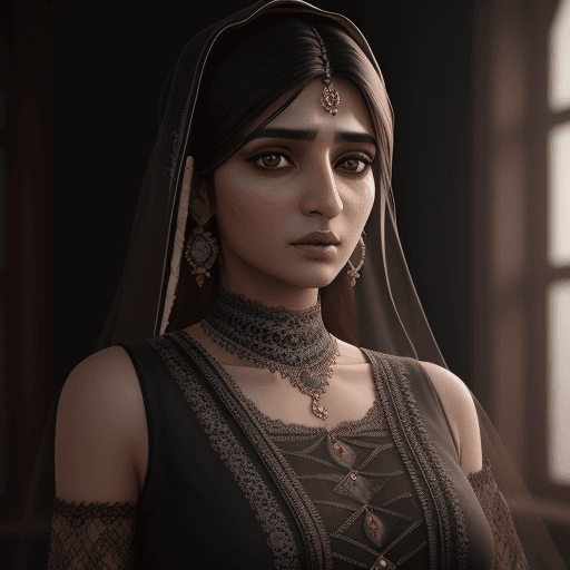 AI generated: portrait of a Pakistani woman wearing lace top. cinematic, hyper realism, high detail, octane render...