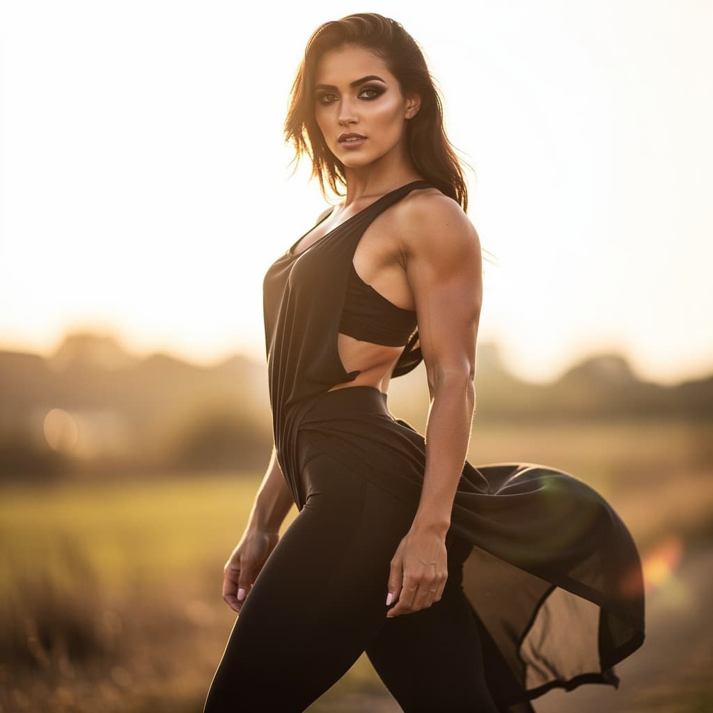 AI generated: girl,athletic body, gorgeous figure, interesting shapes, full body shot, dark eye makeup, in the sty...
