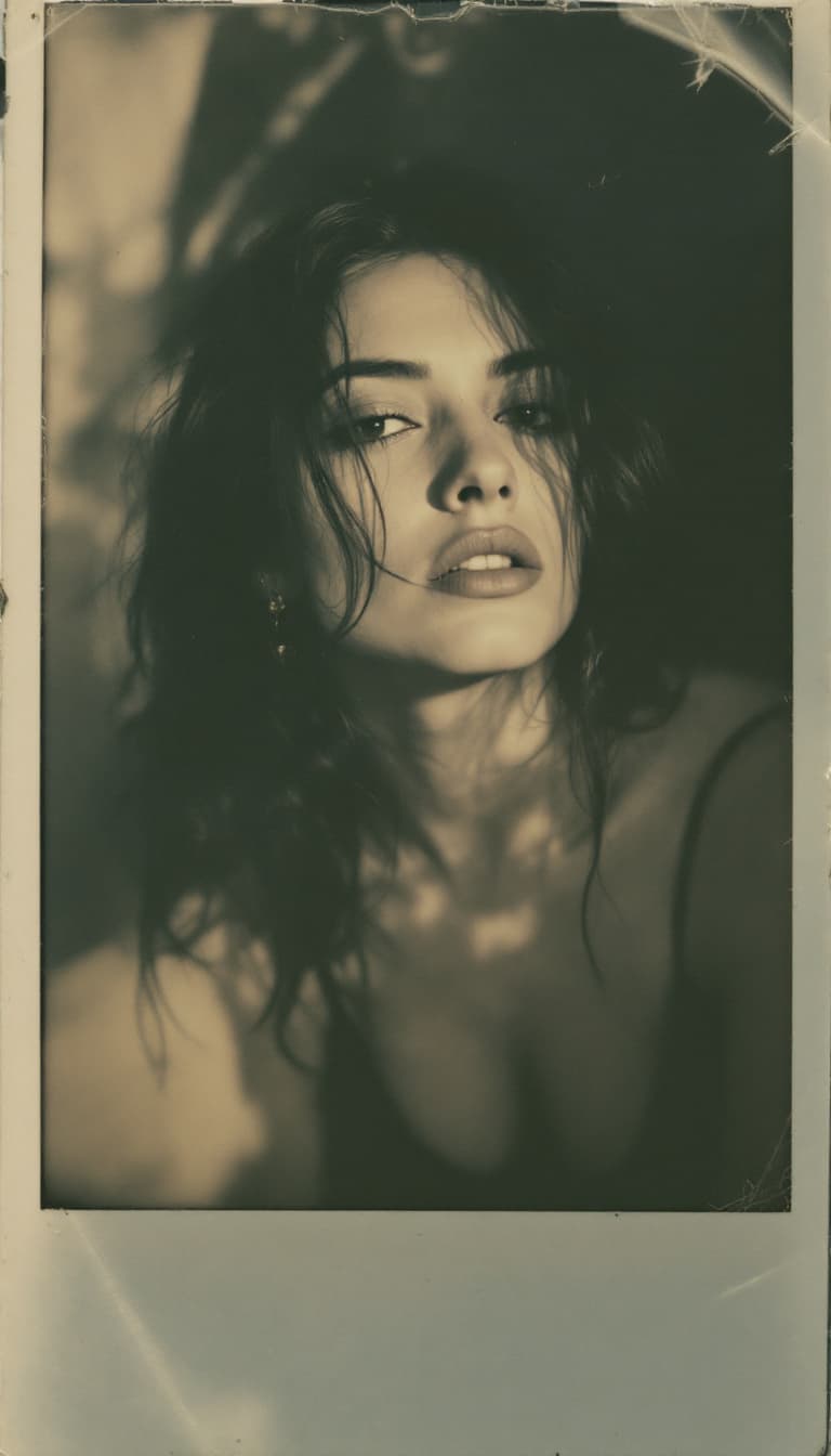 AI generated: woman, old polaroid photo, sad mood