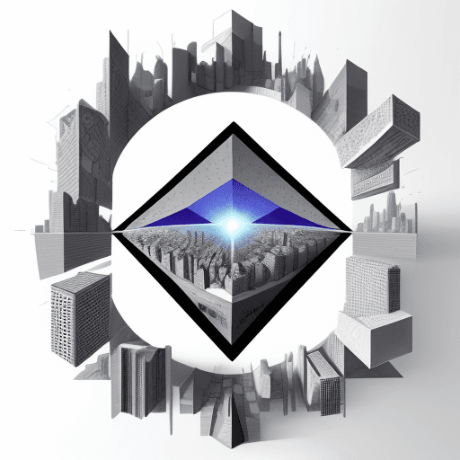 AI generated: Geometric composition in a drawing on the theme of the City of the future consisting of geometric sh...