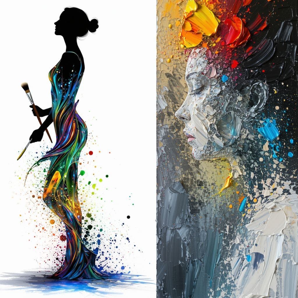 AI generated: A visionary paint weaver, her form transforming into a moving canvas, and where the very paints and ...